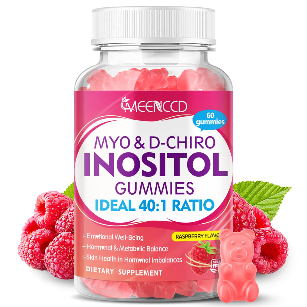 Product bottle front label: Myo-Inositol & D-Chiro Inositol Gummies, Raspberry flavor, 60 count