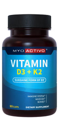 MyoActivo Vitamin D3 K2 vegetarian capsules bottle – front view