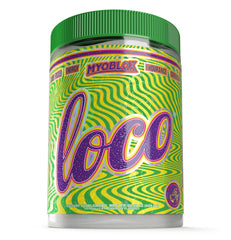 MyoBlox LOCO tub front highlights energy-boosting pre-workout option.
