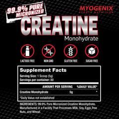 Front of Myogenix Creatine Monohydrate packaging