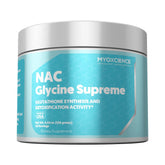 Front label of MYOXCIENCE NAC Glycine Supreme bottle in Peach Pineapple flavor.