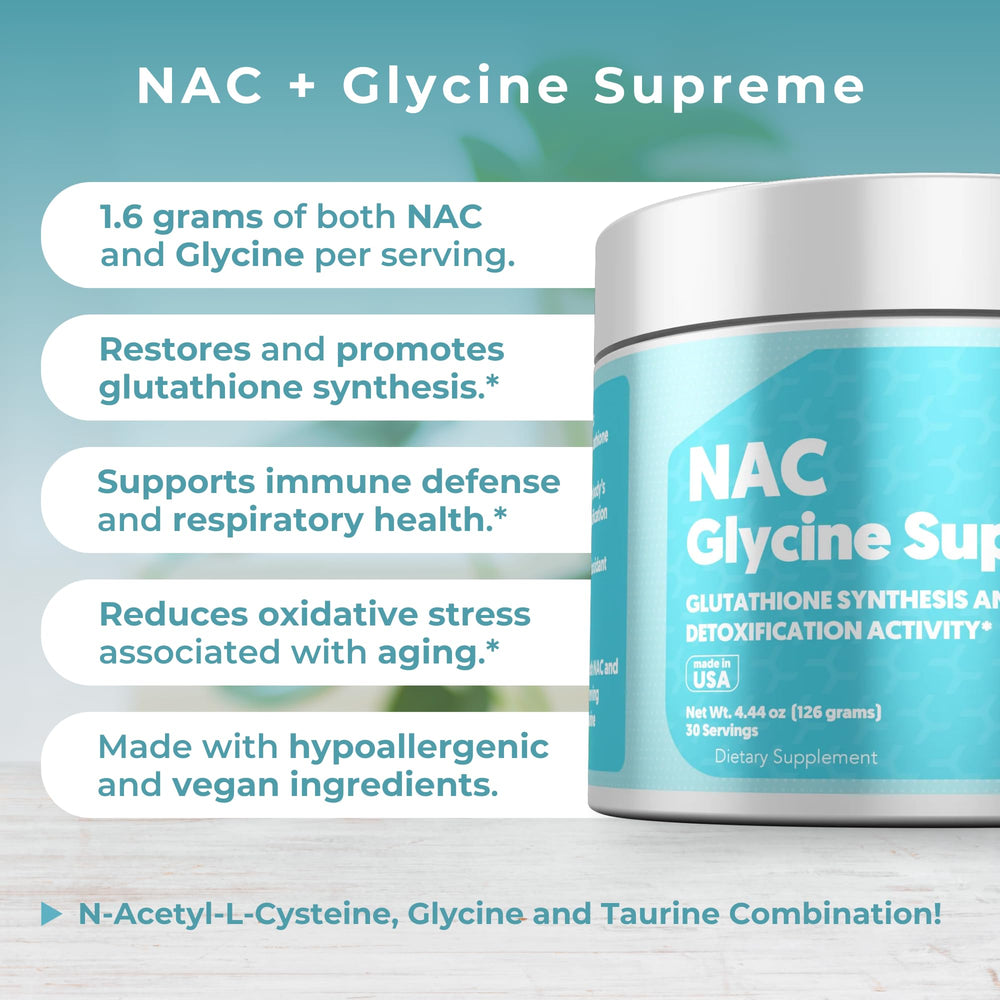 Ingredients list for NAC Glycine Supreme powder formula.