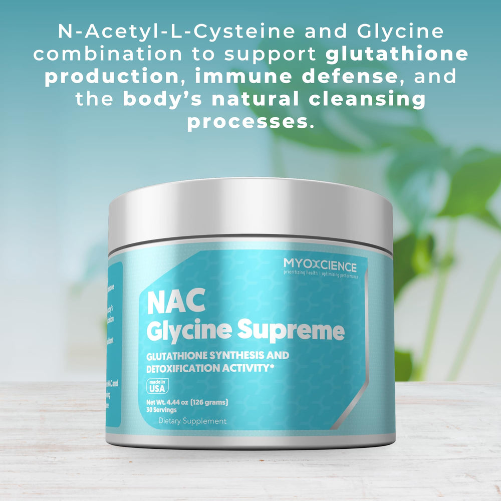 Packshot showing the MYOXCIENCE NAC Glycine Supreme bottle.