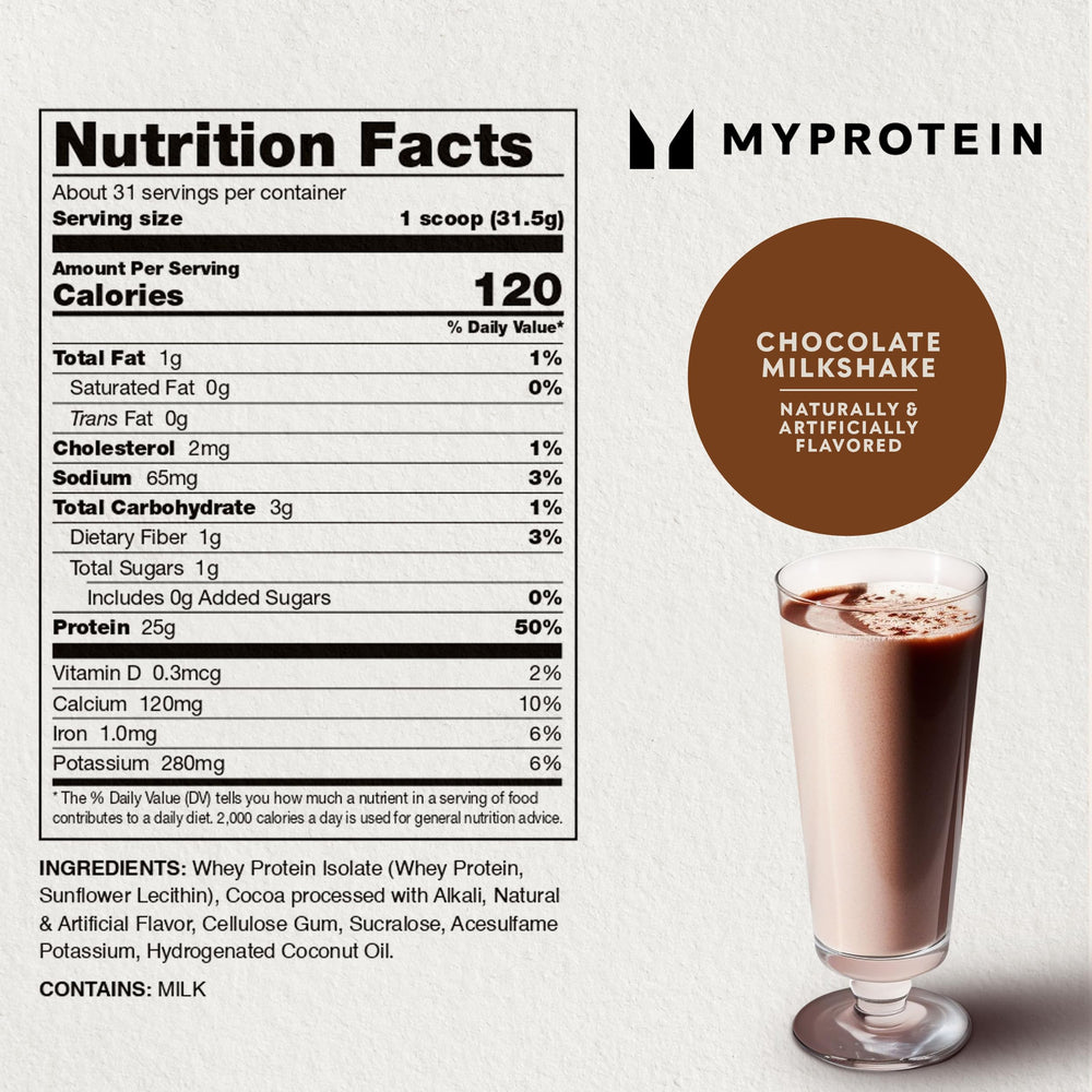 Myprotein shake with chocolate milkshake flavor ready for post-workout recovery.