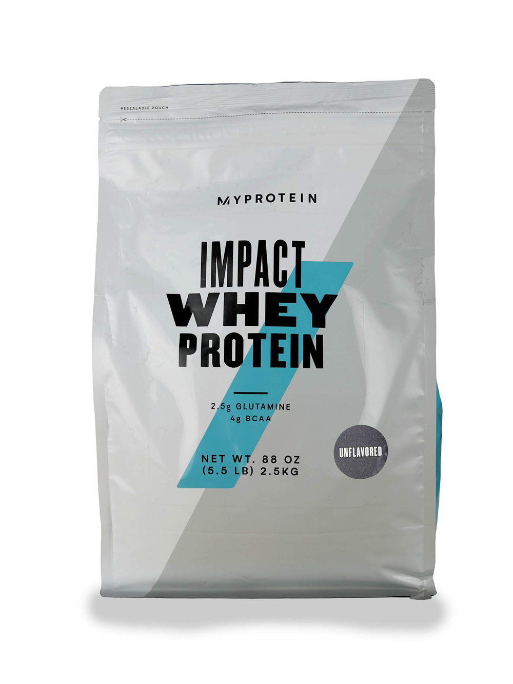 Front view of Myprotein Impact Whey Protein Powder Unflavored 5.5 lb container