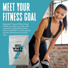 Nutrition facts panel for Myprotein Impact Whey Protein Powder Salted Caramel 5.5 lb