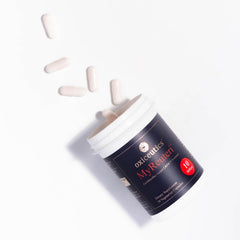 MyReuteri LRDR yogurt-starter culture in a jar with capsules and powder