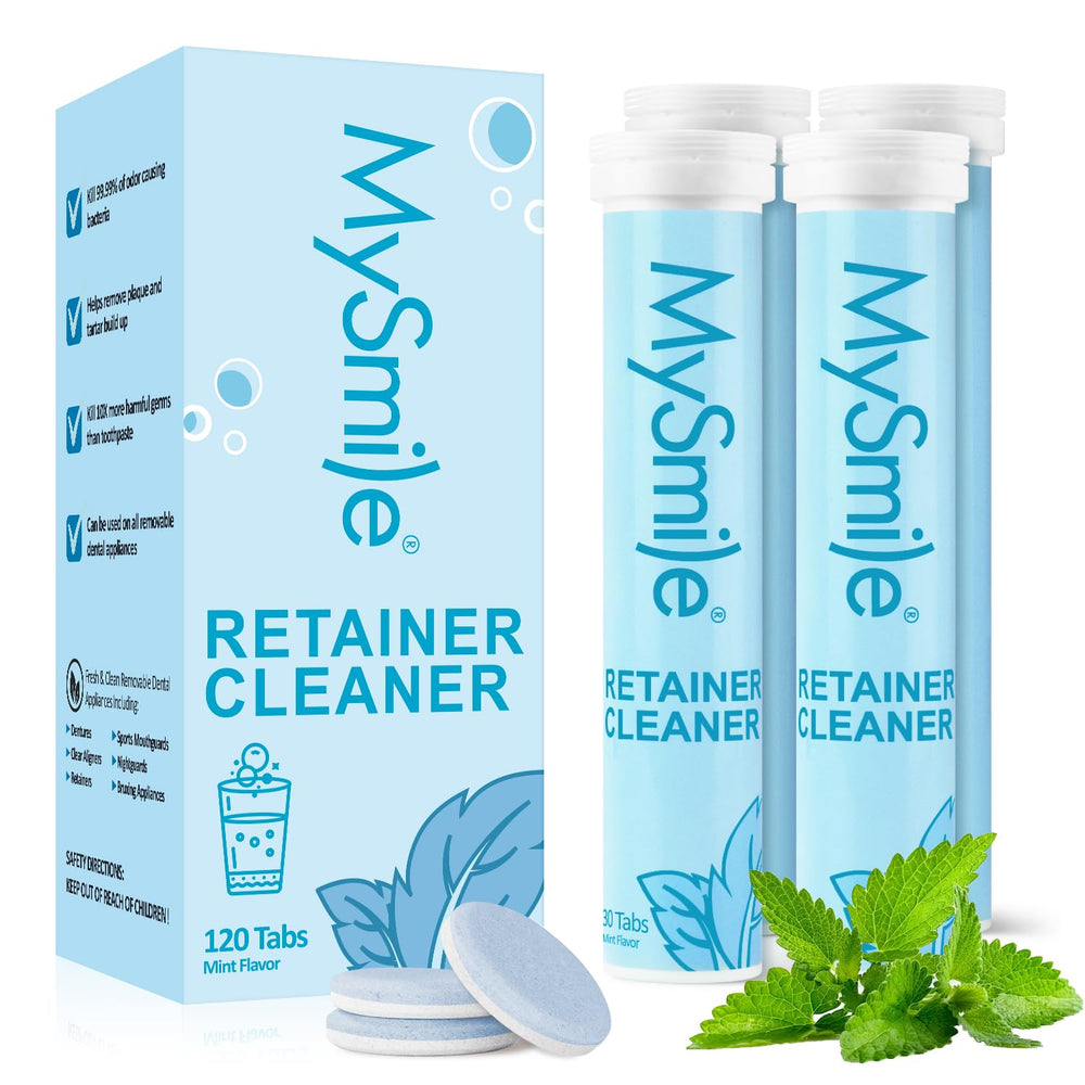 MySmile Retainer Cleaner bottle with mint flavor tablets