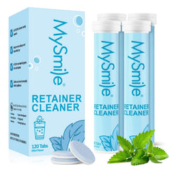 MySmile Retainer Cleaner bottle with mint flavor tablets