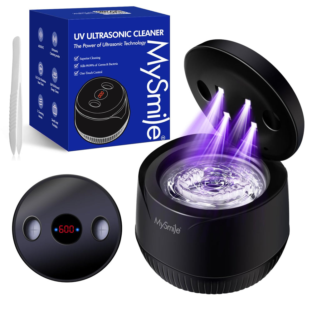 MySmile ultrasonic retainer cleaner front view in black
