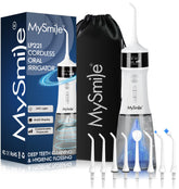 Front view of MySmile LP221 Pearl White cordless water flosser