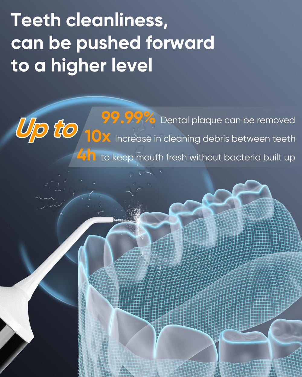 Side view of MySmile LP221 Pearl White cordless water flosser