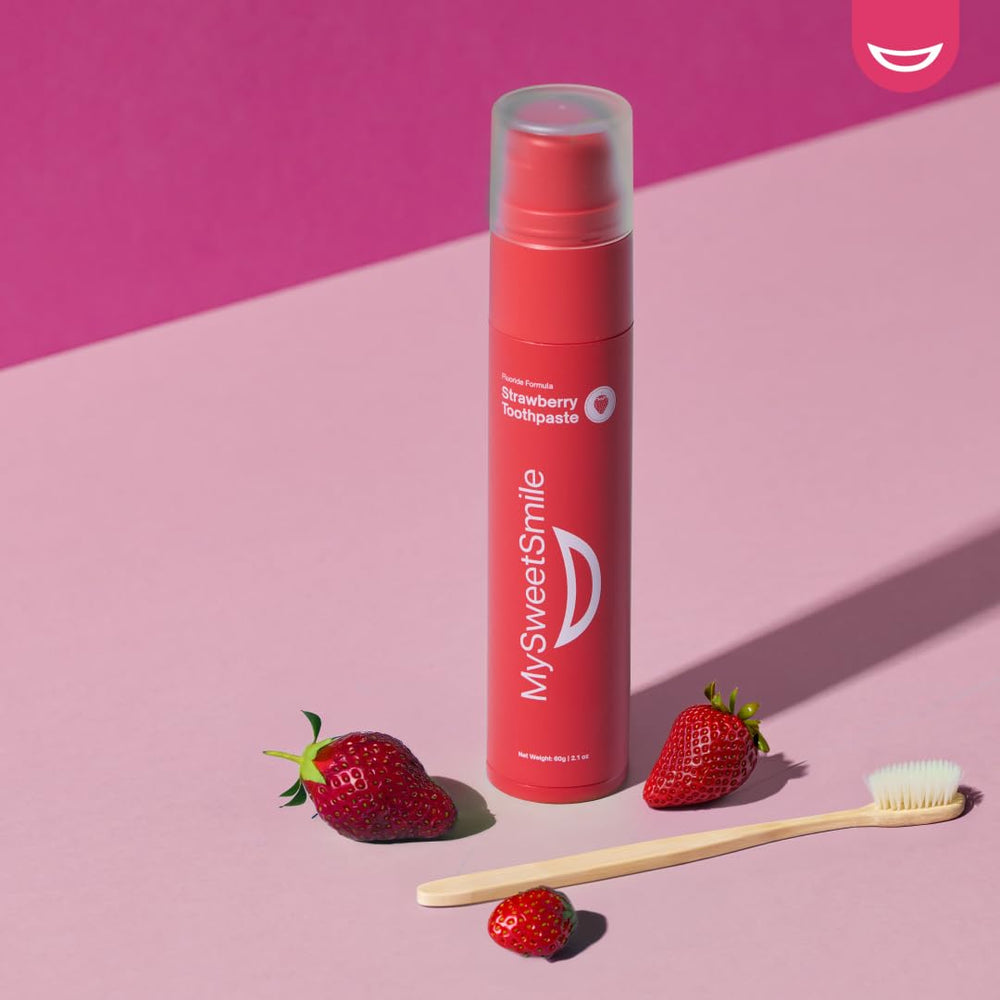 MySweetSmile Strawberry Toothpaste tube back view showing ingredients