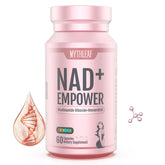 MythLeaf NAD+ Supplement for Women bottle in rose gold-pink packaging