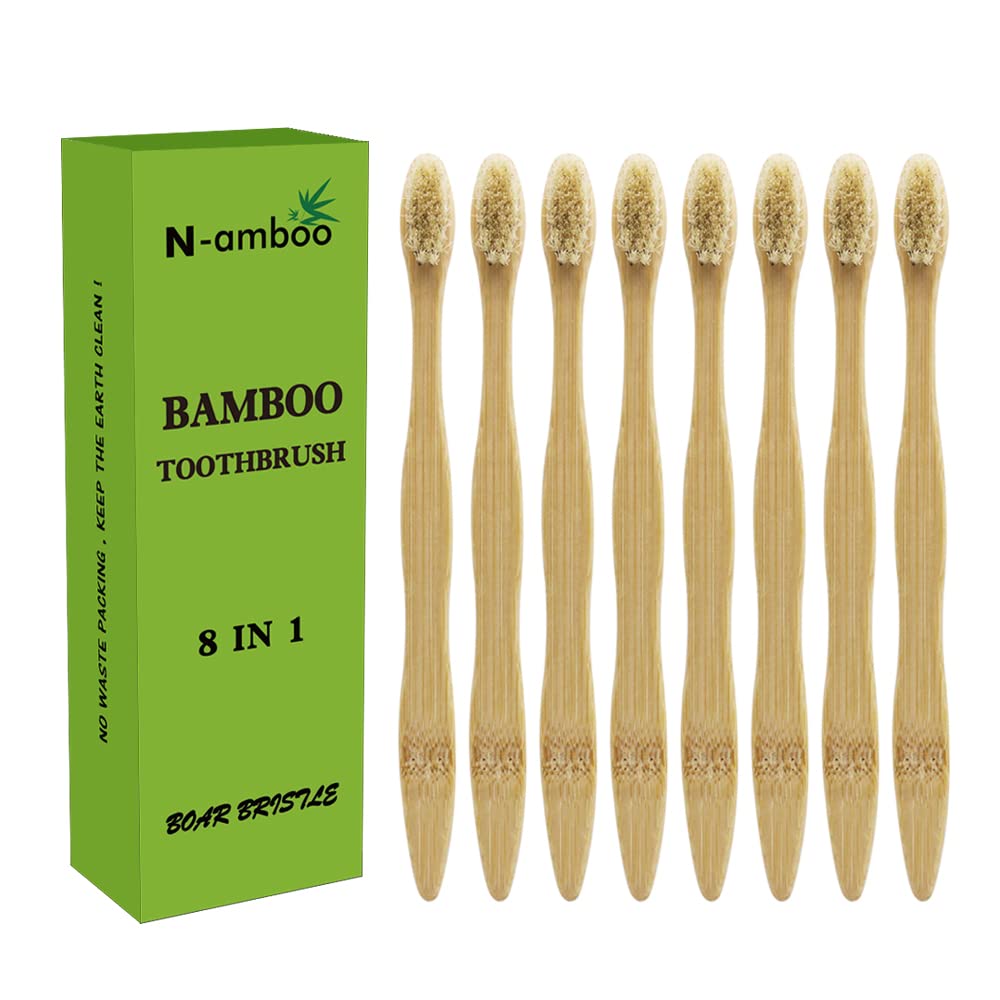 N-amboo bamboo toothbrush with boar bristles and wooden handle