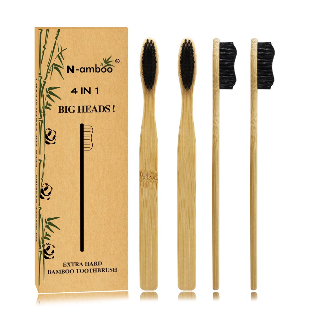 N-amboo Super Hard Bamboo Toothbrush with large brush head and hard bristles
