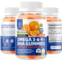 Bottle of N1N Premium Omega 3 6 9 + DHA Gummies - vegan omega supplement