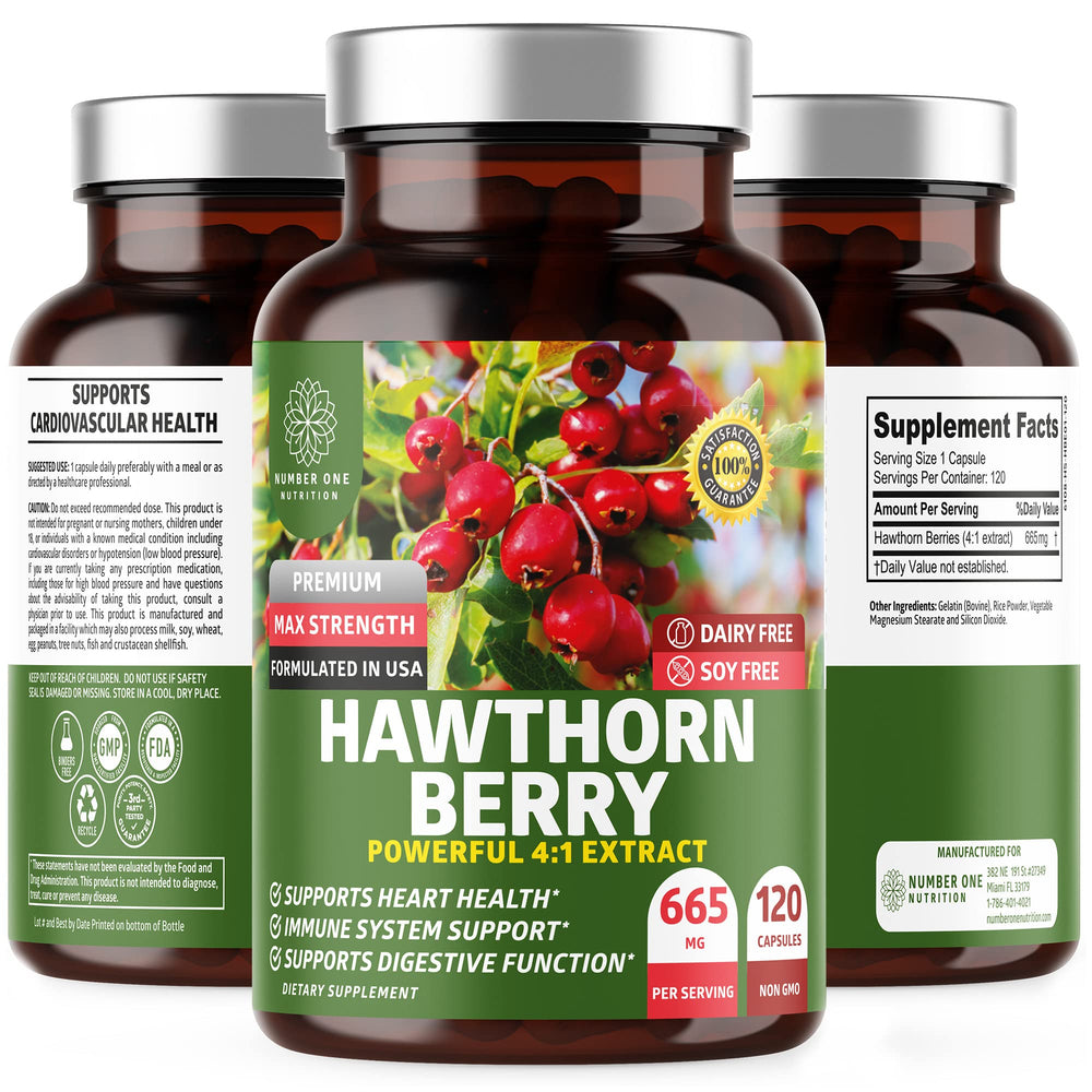 Bottle of N1N Premium Hawthorn Berry Capsules with label