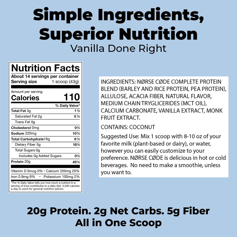 Ingredients: upcycled barley, pea, and rice protein blend