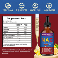 NAC 1000mg Drops Lemon flavor bottle - back label
