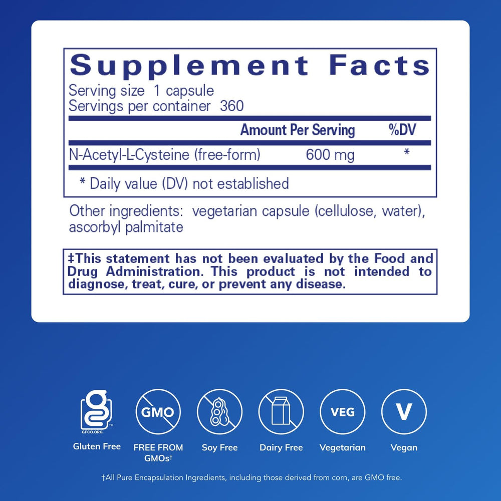 Close-up view of NAC 600 mg capsules in bottle
