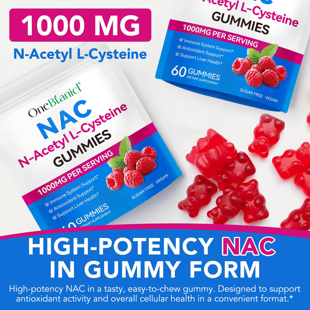 Close-up of NAC Gummies bottle label and packaging