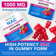 Close-up of NAC Gummies bottle label and packaging