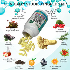 Bottle with Elderberry Hawthorn Turmeric imagery on label