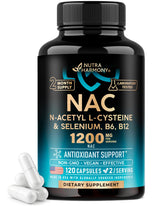 NAC supplement bottle displaying 1200 mg per serving