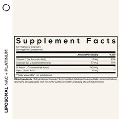 Close-up of NAC, Vitamin C, alpha-lipoic acid and selenium ingredients