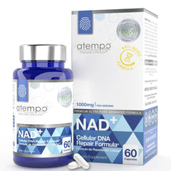 NAD+ supplement bottle showing 60 capsules