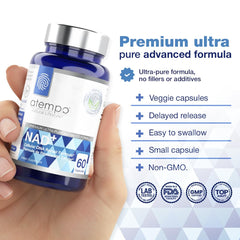 Close-up of NAD+ 1000 mg high absorption bottle label