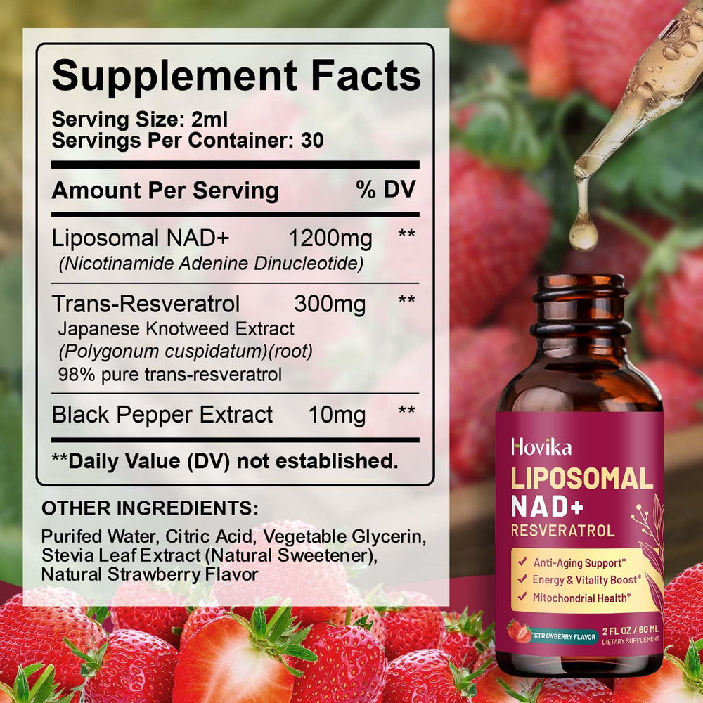NAD+ liquid drops 1200mg strawberry 2oz label