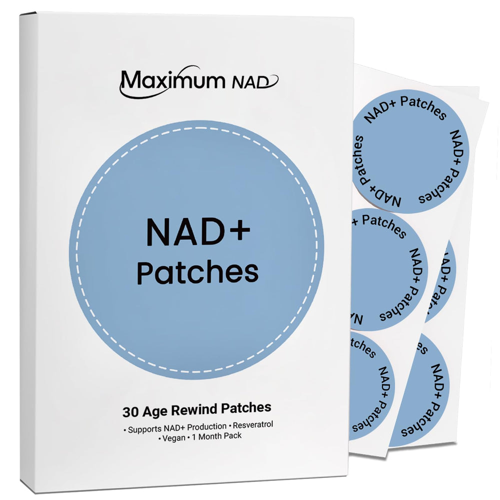 NAD+ patches packaging for women and men with nicotinamide and resveratrol