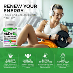 Product bottle shot showing NAD+ liposomal supplement, 90 capsules