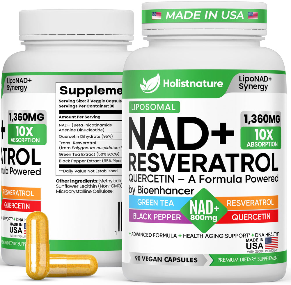 Bottle of NAD+ liposomal supplement with 90 capsules