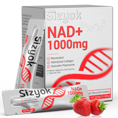 NAD+ 1000mg liquid bottle with resveratrol and collagen-hyaluronic acid ingredients