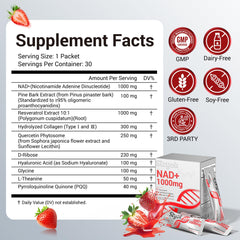 Close-up of NAD+ liquid supplement bottle highlighting trans-resveratrol 2000mg