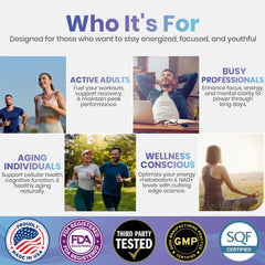 Third-party testing seal on NAD+ supplement packaging