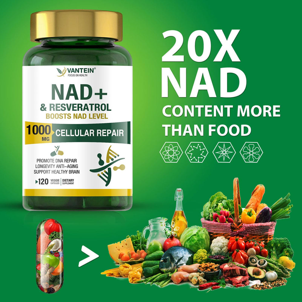 Graphic highlighting NAD+ benefits: anti-aging and cellular protection