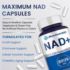 Back label of NAD+ liposomal supplement bottle