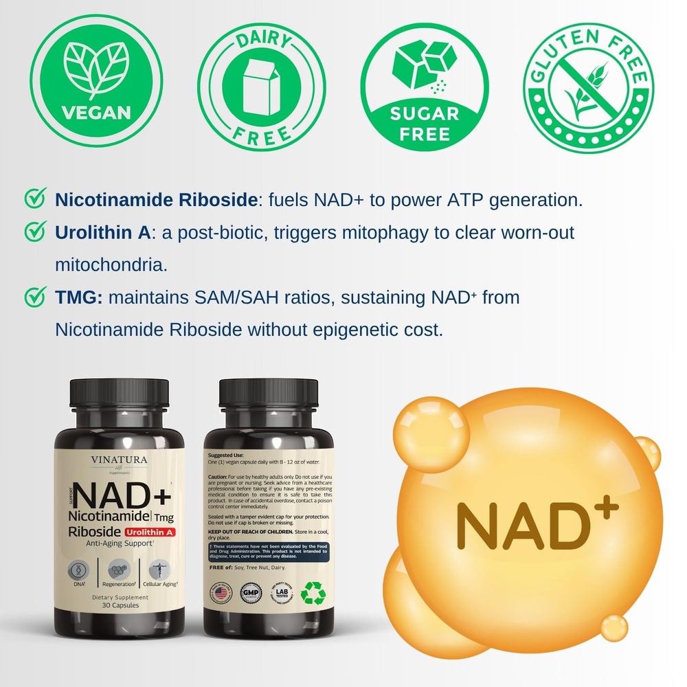 Label highlighting 300 mg Nicotinamide Riboside per capsule