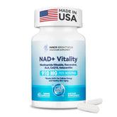 Front view of NAD+ supplement bottle for women with 60 vegetarian capsules