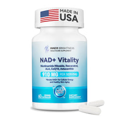 Front view of NAD+ supplement bottle for women with 60 vegetarian capsules