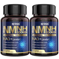 NAD+ NMNH liposomal supplement bottle – 500mg per softgel