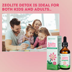 Family-friendly Zeolite Detox Drops packaging shown on a shelf