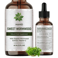 Nahid Organic Wormwood Extract label emphasizes pure ingredients for gentle digestion.