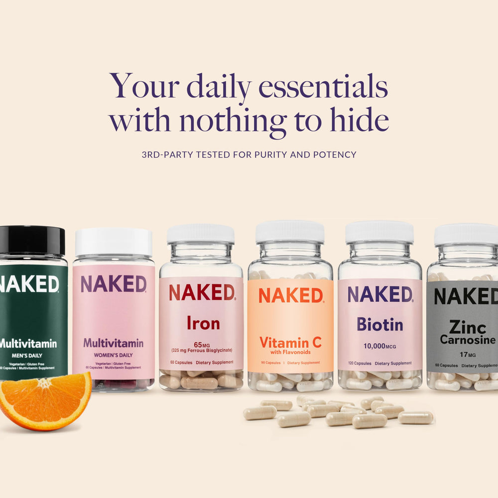 Naked Biotin packaging and bottle on a white background