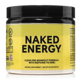 Naked Energy pre-workout powder canister with scoop