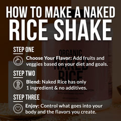 Naked Rice protein powder packaging and serving suggestions
